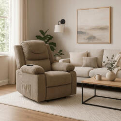  Elektromosan Vezérelhető Masszázsfunkciós Fotel Felállás Segítő Funkcióval, Sötét Bézs Kordbársony Kárpittal. Fenix 2 (ME-ME-FENIX2-BZ-T-FW)