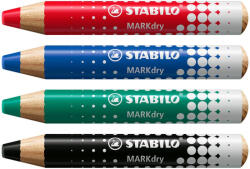 STABILO Markdry Jelölőceruza Fehértáblához és Flipcharthoz 4 Darab/Készlet Törlőkendővel És Hegyezővel (S64845)