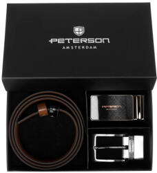  Peterson PTN KL-B004-S001 fekete-barna kifordítható férfi bőr öv ajándék szett 135 cm (56021)