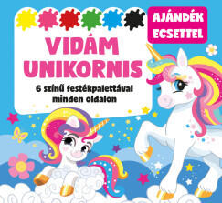  Vidám unikornis - 6 színű festékpalettával minden oldalon - ajándék ecsettel