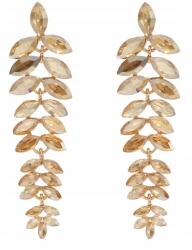 Kokonet Pezsgő színű arany fülbevaló strasszokkal lógó levelekkel Nagy Női (Damskie kolczyki złote champagne)