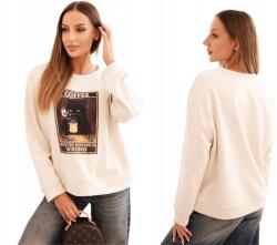 Kesi Világos bézs női pulóver Coffee Cat nyomtatással (5907302135568)