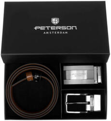  Peterson PTN KL-B007-S001 fekete-konyakbarna cserélhető csatos bőr öv szett 105 cm (55809)