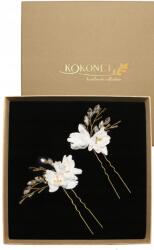 Kokonet Hajdísz kontytű virágokkal, arany színű cirkónia kövekkel, kézzel készített (6-0040)