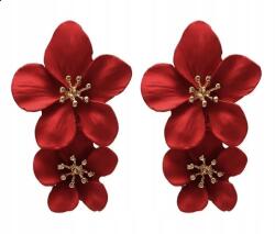 Kokonet Piros fülbevaló dupla virágok rózsák lógó szirmok könnyű alkalmi (3-0405)