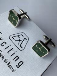 Exciting Exc Ezüst mandzsettagombok, óra, zöld üveg, zöld, ezüst (EXC37993155)