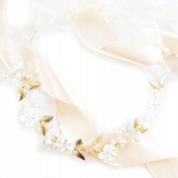 Kokonet Arany színű, virágos, finom hajpánt, bájos, Komunia, boho, rusztikus stílus (4-0225)