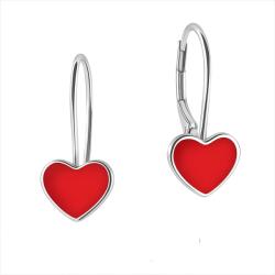 Ezüst fülbevaló ajándék kislánynak 925 szív piros dobozban