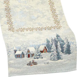 Kert és Otthonbolt Nyuszik a hóban, ezüst lurexes gépi gobelin asztali futó, 44 x 140 cm (J1262G44X140E)