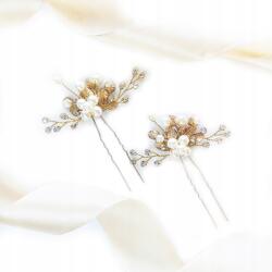 Kokonet Aranyozott, arany színű hajtű szett esküvőre, levél mintával (wsuwki ślubne zestaw złote z listkami)