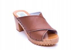 Marcus Flip-flop papucs 8 cm magas, karamell bőr plusz dekoratív szegecsek marcus lengyel klumpa (comfort-16)