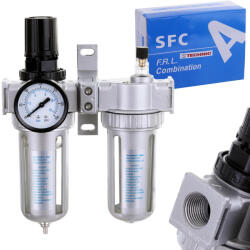 Technic Levegő előkészítő blokk - 40 mikronos légszűrő, reduktor, olajozó pneumatikához 1/2" Technic AFRL80