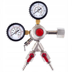 Technic Co2 reduktor vízhez, sörhöz, borhoz, dupla biztosítékkal, dupla nyomásmérő órával (2db 8mm-es szelep)