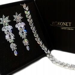 Kokonet Ezüst hosszú esküvői fülbevaló karkötővel a menyasszony számára (Kolczyki ślubne bransoletka dla Panny Młodej)