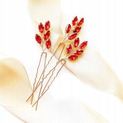 Kokonet Hajdísz szett piros strasszok arany foglalat gombostűk konty rubin (4-0262)