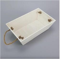  Trapéz alakú dekorláda kötél füllel, vintage fehér. Mérete: 25, 5x16x9 cm