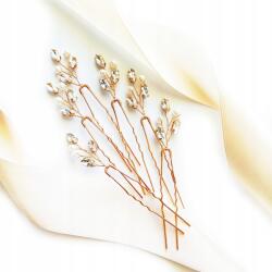 Kokonet Arany színű hajékszer szett kontyhoz, hajtűk, gyöngyök, cirkónia kövek, esküvői hullámcsatok (Złoty komplet ozdób do włosów)