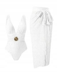 Shein Ecru Egyrészes Fürdőruha, dekoratív csattal, Size XL, poliészter