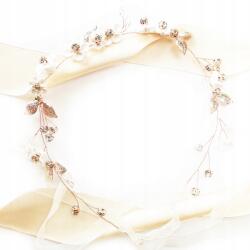 Kokonet Esküvői hajpánt rózsaszín arany fehér virágokkal, levelekkel, ágakkal (4-0152)