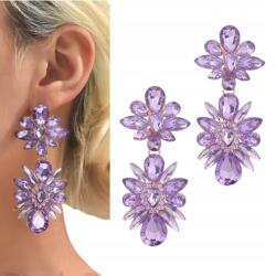 Kokonet Hosszú fülbevaló arany levendula lila kristály csillogó strasszok (3-0574)