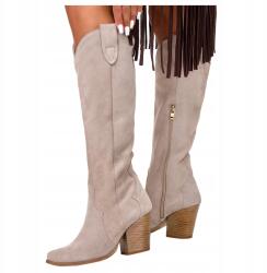 Casu Bőr Cowboy Csizma Magassarkú Oszlopos Lengyel Termék Bézs R 36 (3094/ob290)