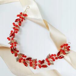 Kokonet arany-piros ág hajpánt strasszokkal, levelekkel (OZDOBNA opaska CZERWONA do włosów)