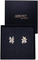 Kokonet Finom arany fülbevaló a fül mellett rövid Esküvői virágok levelek szirmok glam (ELEGANCKIE kwiatowe złote kolczyki)