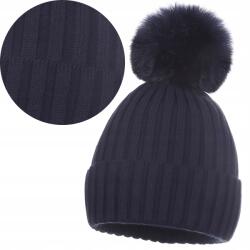 Majka Női Őszi-téli Sapka Meleg Pomponnal, Sötétkék