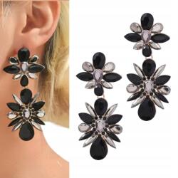 Kokonet Hosszú acél fülbevaló fekete arany cirkóniákkal látványos nagy (3-0577)