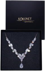 Kokonet Ezüst Nyaklánc kristályokkal, finom menyasszonyi ékszer, V kivágáshoz (srebrna kolia naszyjnik regulowany)