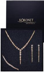 Kokonet 3 részes arany színű esküvői ékszerszett nyaklánc fülbevaló karkötő (Efektowny zestaw biżuterii złotej)