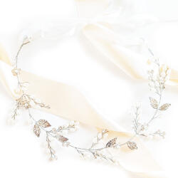 Kokonet Esküvői koszorú gyöngyökkel Boho glam gyöngyökkel és levelekkel ezüst (4-0213)