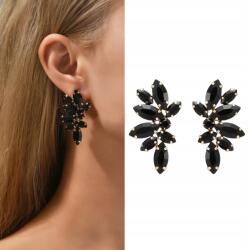 Kokonet Fülbevaló arany fekete cirkónia kövek kristályok a fülnél levelek szárnyak (Kolczyki sztyfty złote czarne eleganckie)