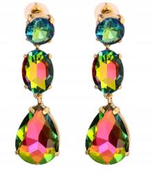 Kokonet fülbevaló színes szivárvány irizáló hosszú cseppek (3-0300)