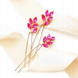 Kokonet 3 darabos hajcsat szett, strasszkövekkel, esküvőre, fukszia színű (RÓŻOWE szpilki kokówki wsuwki)