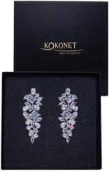 Kokonet Díszes fülbevaló cirkóniával, ezüst színű, látványos Swarovski kristályokkal, dobozban esküvőre is (Srebrne długie wieczorowe kolczyki)