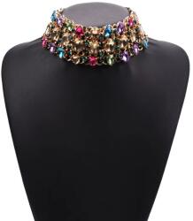 Kokonet Széles choker strasszokkal gyönyörű színek fukszia kék Arany elegáns (2-0210)