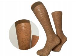 PREDA Olasz, mintás női térdzokni Preda virágmintával, Bézs színben, 1 pár, mintás