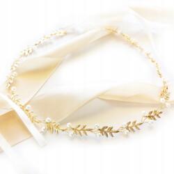 Kokonet Finom arany koszorú gyöngyökkel és levelekkel (OPASKA wianek ślubny złota ozdoba)