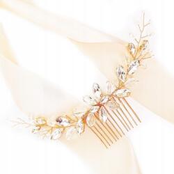 Kokonet Arany színű hajfésű cirkónia kristályokkal, elegáns és rugalmas (ZŁOTA ozdoba do włosów grzebień)