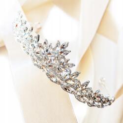 Kokonet Elegáns ezüst tiara diadém korona Látványos, csillogó Esküvőre, partira (4-0202)