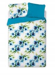 Faro Ágynemű garnitúra 140X200+2X70X90 szatén kék virágok (KOMPLET POŚCIELI)