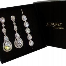 Kokonet Ezüst esküvői ékszer szett hosszú fülbevaló karkötő kiváló minőség (8-0120 + 8-0191)
