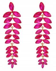 Kokonet Arany fülbevaló fukszia rózsaszín levelekkel Glamour elegáns kiegészítő esküvőre (3-0413)