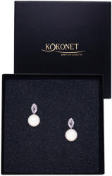 Kokonet Ezüst gyöngy fülbevaló levél díszítéssel, elegáns, alkalmi, esküvői (klasyczne kolczyki z listkami perłami ŚLUBNE)