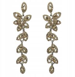 Kokonet Hosszú ezüst fülbevaló virágok kristályok pezsgő (3-0299)