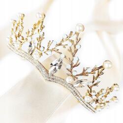 Kokonet Egyedi arany tiara diadém haj korona strassz gyöngyökkel Glam (4-0236)