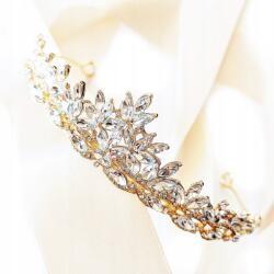 Kokonet Arany diadem esküvőre, látványos Korona tiara, glam stílusú, elegáns, ízléses (4-0203)