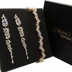 Kokonet Könnyű, aranyozott fülbevaló és karkötő levélmintával, kövekkel díszítve (8-0139 + 8-0149)