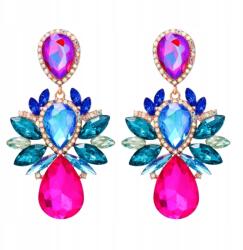 Kokonet Színes lógós fülbevaló hosszú könnycsepp élénk színek arany hosszú acél (Duże kolczyki XXL kolorowe wesele)